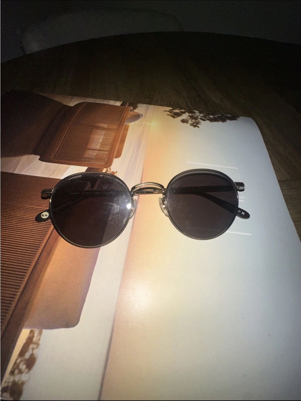 Garrett Leight Round Metal Sunglasses in Black and Silver 49